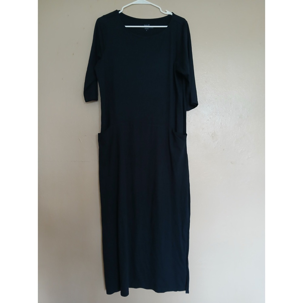 J Jill Dress Medium Maxi Navy Curved Seam Classic Stretch Bohemian Minimalist